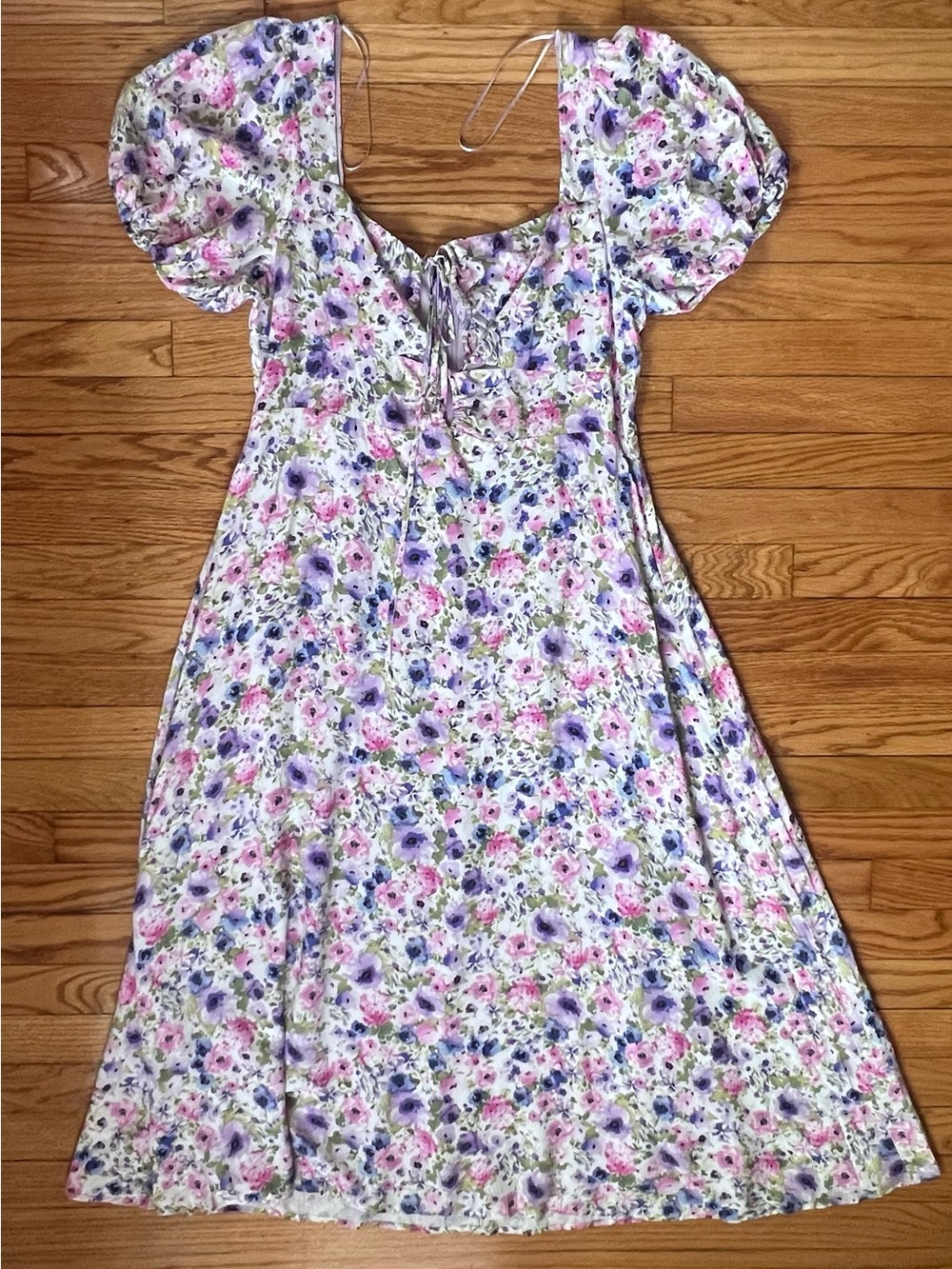 Astr Floral Puff-Sleeve Midi Dress SZ XL